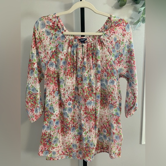 Chaps Floral Blouse with Tassel Toe Front - Picture 4 of 16